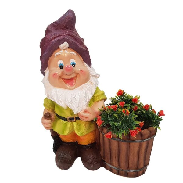 Gnome Planter with Bucket for Garden Deocration (Purple Cap)