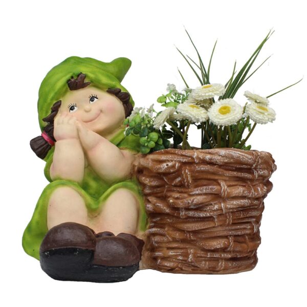 Girl with Pot Planter for Balcony and Garden Decoration (Green)