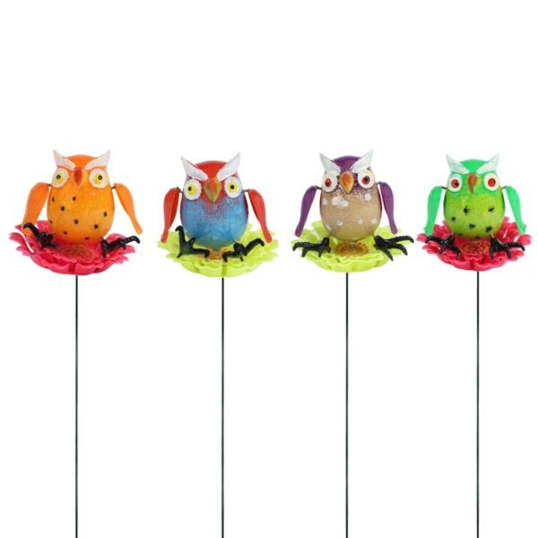 (Set of 4) Owl on flower Garden Sticks/Sticks